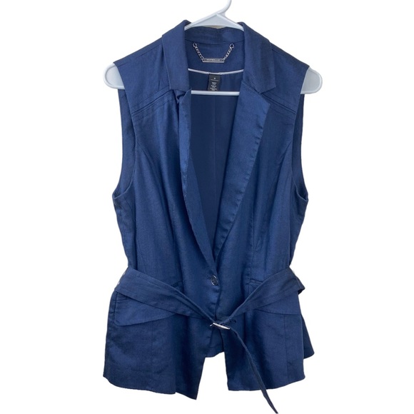 White House Black Market Tops - White House Black Market Navy Blue Vest Size 10 Linen Blend